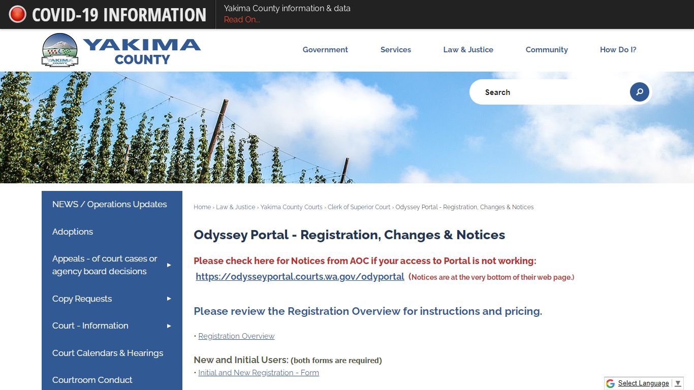 Odyssey Portal - Registration, Changes & Notices | Yakima County, WA