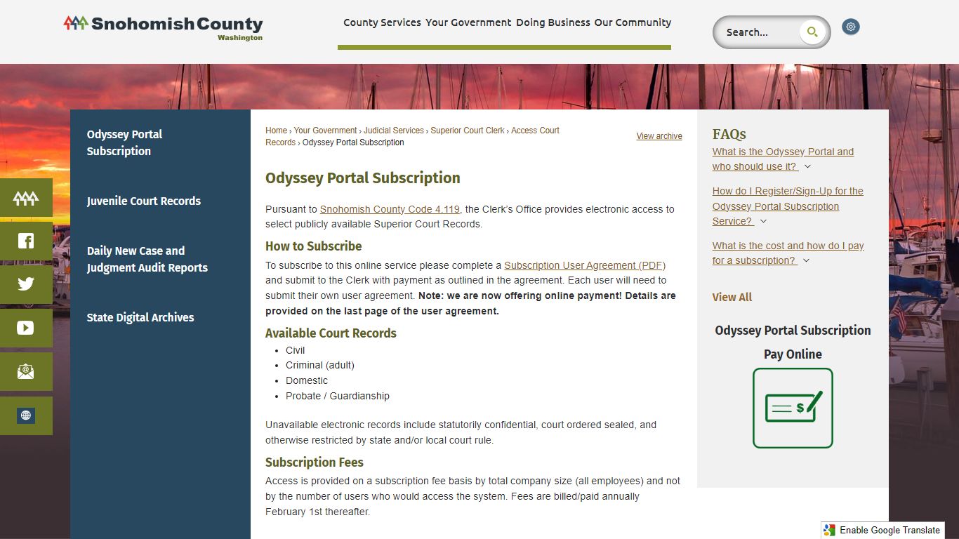 Odyssey Portal Subscription - Snohomish County, WA